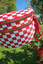 Pink Checkered Print Wide Strap Large Crossbody Bag Crossbody Bags f9a8fe619bbb162d