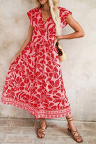 Red Boho Floral V-Neck Ruffle Shoulder Maxi Dress Maxi Dresses f9b7b5401f0a83a7