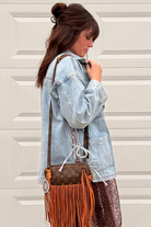 Beau Blue Multi Patched Pockets Side Tie up Boyfriend Style Denim Jacket Jackets f9cbd34f89841cf4