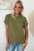 Medium Grey Crinkle Rib Knit Exposed Seam Round Neck T-shirt T Shirts fa1dc0700a6ef518