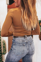 Laurel Green Solid Color Long Sleeve Slim Fit Top Long Sleeve Tops fa27cbf8c38082ea