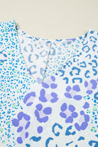 Sky Blue Leopard Print V Neck Short Sleeve Plus Size Top Plus Size Tops fa3fd8ae64de99e3