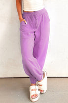 Lilac Tie Elastic Waist Solid Color Patchwork Jogger Pants Pants fa69696a7e893add