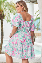 White Floral Print Ric-rac Trim Square Neck Plus Size Mini Dress Plus Size Dresses fa6fcbef071db1e8