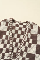 Orchid Petal Colorblock Checked Open Front Knitted Cardigan Cardigans faa531f004243aac