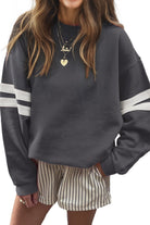White Preppy Striped Sleeve Loose Sweatshirt Sweatshirts & Hoodies faaf41e52df05f70