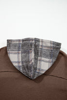 Brown Plaid Patchwork Button Down Drawstring Hooded Shacket Jackets faba9ca33d11c5d0