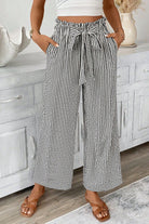 Black Striped Frill Knot Waist Decor Pants Pants fada98083000ea29