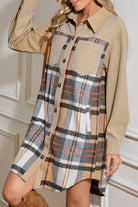 Khaki Plaid Patchwork Long Sleeve Jacket Jackets fb065a187898f822