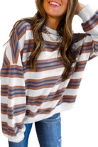 Khaki Striped Crew Neck Drop Shoulder Pullover Sweatshirt Sweatshirts & Hoodies fb3268c5f7a4a09e