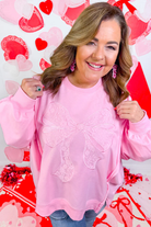 Pink Lace Bow Embroidered Dolman Sleeve Plus Size Sweatshirt Plus Size Tops fb3ab5123643926d