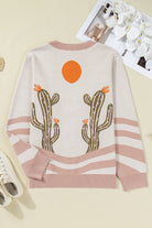 Apricot Cactus Print V Neck Plus Size Button Cardigan Plus Size Sweaters&Cardigans fb4c2fb8de1297c5