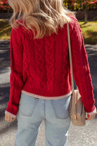 Racing Red Contrast Edge Twist Cable Knit Buttoned Cardigan Cardigans fbd8b4e9666c7bf2