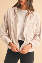 Real Teal Corduroy Drawstring Hooded Pocket Zip Up Jacket Jackets fbf10e0ebe294e8a