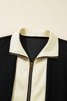 Black Two-Tone Zipper Long Sleeve Casual Romper Rompers fc042088f1f07496