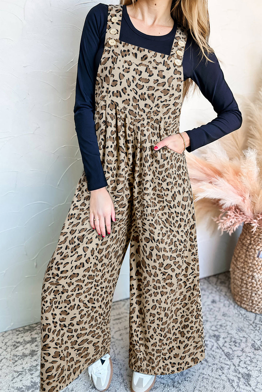 Brown Leopard Bib Wide Leg Jumpsuit Jumpsuits fc068594fbbb2118