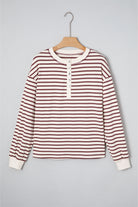 Red Dahlia Striped Henley Top Long Sleeve Tops fc205c27b444d9b0