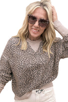 Khaki Leopard Print Patchwork Crew Neck Sweatshirt Sweatshirts & Hoodies fc255185e1f4102a