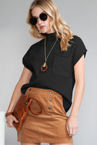 Oatmeal Patch Pocket Ribbed Knit Short Sleeve Sweater Knit Tops fc81e5427217f54b