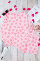 Pink Heart Print Long Sleeve Top and Shorts Loungewear Set Loungewear Set fcb1f161c151217b
