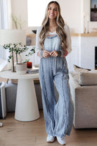 Blue Light Wash Frayed Exposed Seam Wide Leg Denim Overalls Jumpsuits fcea23692fef3a96