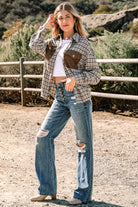 Green Contrast Corduroy Flap Pocket Patchwork Plaid Shacket Jackets fcf85420800c52fc