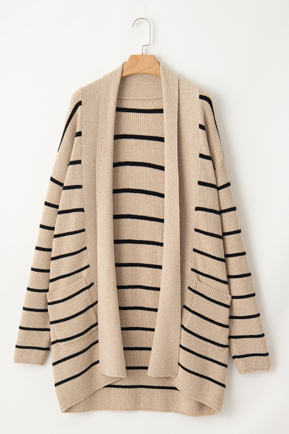 Black Stripe Side Pockets Open Front Cardigan Cardigans fd2956e9912dade0