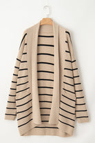 Black Stripe Side Pockets Open Front Cardigan Cardigans fd2956e9912dade0