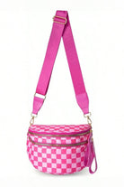 Pink Checkered Print Wide Strap Large Crossbody Bag Crossbody Bags fd37fc8bb5e64a41