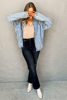 Myosotis Elastic Hem Collared Zip Up Denim Jacket Jackets fd3a129f6f685108