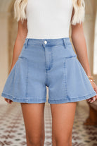 Dusk Blue Flared Denim Shorts Shorts fd3e9d3a4d90c18b
