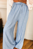 Sky Blue Stripe Chambray Wide Leg Tied Elastic Waist Trousers Pants fd8a2b73b8991823