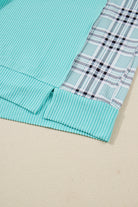 Aruba Blue Twist Ribbed Colorblock Plaid Patchwork Plus Size Top Plus Size Tops fda3177251e4f893