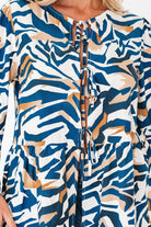 Blue Zebra Print Tied Front Puff Sleeve Top Blouses fdb4d85d7f213555