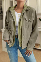 Beige Solid Color Textured Patchwork Flap Pocket Shacket Jackets fdf9390b406ec0eb