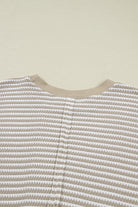 Brown Plus Size Stripe Ribbed Trim Drop Shoulder Long Sleeve Oversized Top Plus Size Tops fe069089c06b1ccc