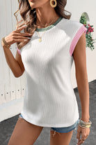 Pink Colorblock Corded Crew Neck Tee T Shirts fe3d1bfd80ff6f2a