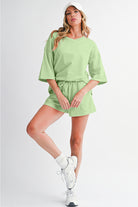 Bonbon Loose V Neck Tee and Drawstring Shorts Set Two Piece Shorts Sets fe5eb8bd8ead730f