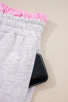 Light Grey Stripe Patchwork Loose Long Sleeve Top Drawstring Waist Pants Set Two Piece Pants Sets fea06ce8c465cab6