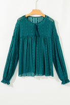 Evergreen Sheer Lace Balloon Sleeve Babydoll Blouse Blouses fecc0da5e8042b09