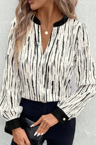 Black Spring and Autumn Abstract Print V-neck Long-sleeve Blouse Blouses ff2e1d4957c946cc