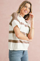 Khaki Striped Drop Shoulder Knitted Top Knit Tops ff4a967823a6bd4e