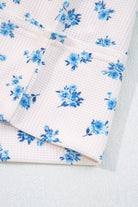 Beige Floral Print Waffle Patchwork Balloon Sleeve V Neck Oversized Top Long Sleeve Tops ff5fbaebf3a96d50