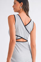 White Striped Criss Cross Back Side Slits Slim Fit Sleeveless Dress Midi Dresses ff878468320b9946