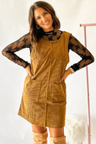 Beige Corduroy Exposed Seam Sleeveless Mini Dress Short Dresses ff8c24fdd4b5d14e