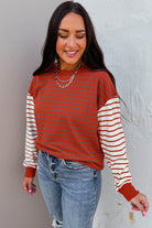Orange Stripe Contrast Sleeve Patchwork Drop Shoulder Long Sleeve Sweatshirt Sweatshirts & Hoodies ffd16a83a6b6a809