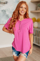 BeautybyShree On A Whim Pink Raw Hem Henley Tee