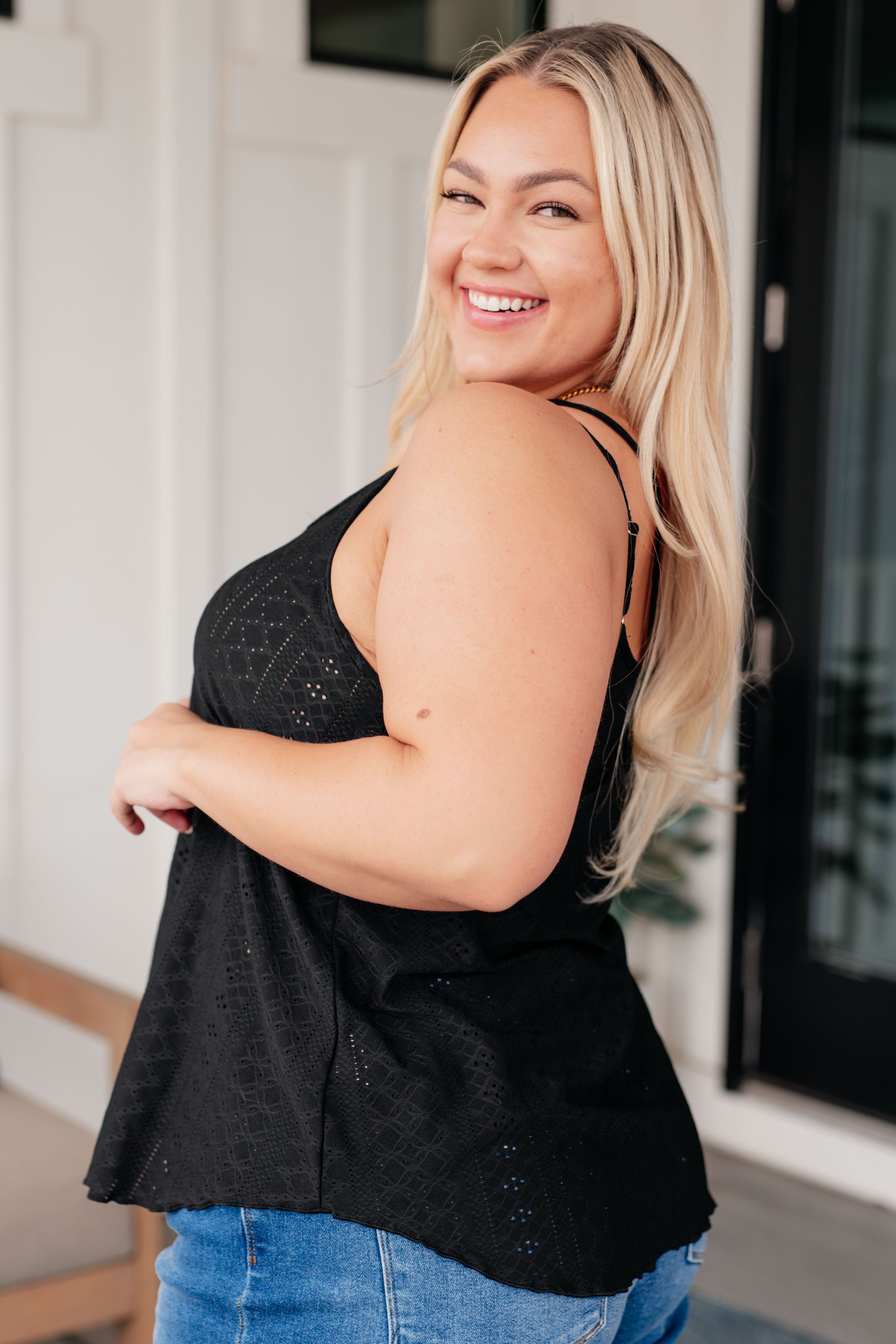 BeautybyShree Eye on the Prize Eyelet Tank in Black