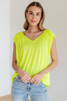 BeautybyShree Ruched Cap Sleeve Top in Neon Green