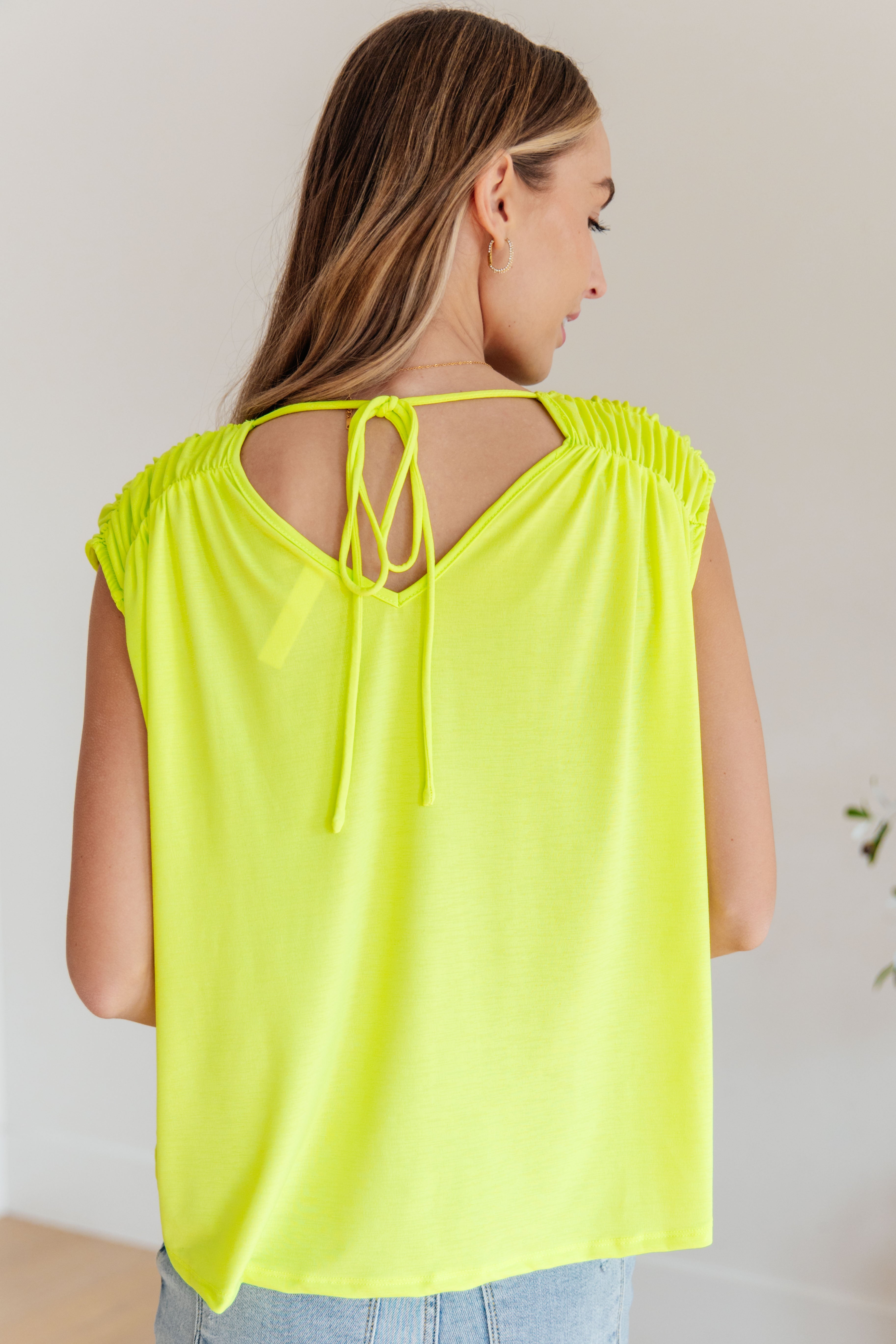 BeautybyShree Ruched Cap Sleeve Top in Neon Green